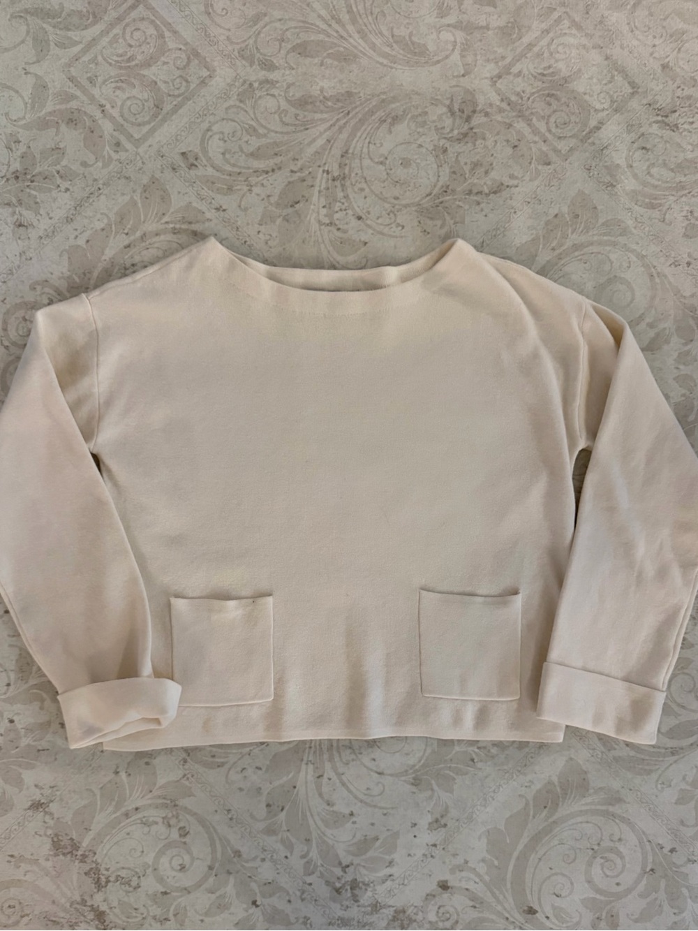 LOFT Cream Long Sleeve Pocket Sweatshirt